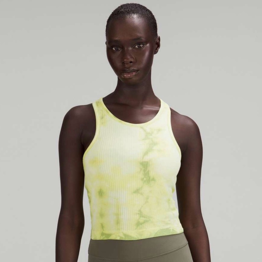 Lululemon Ebb to Street Cropped Racerback Tank Top
Marble Dye Wasabi Yellow